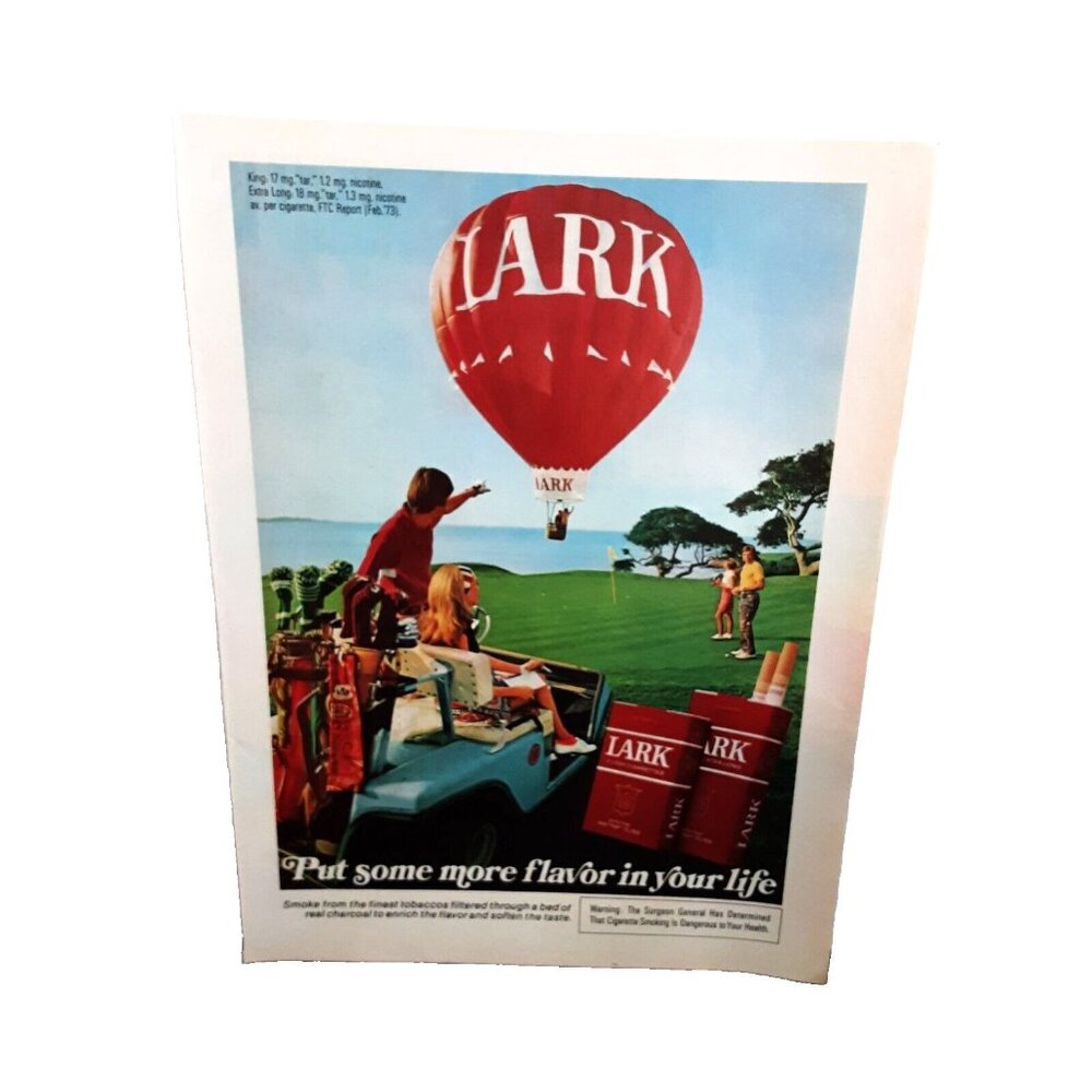 1973 Lark Cigarettes Hot Air Balloon Golf Theme Original Print Ad 70s